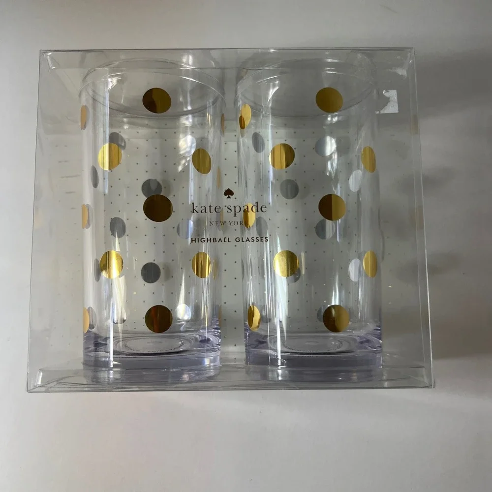 Kate Spade New York Raise a Glass Highball Glasses Setof2 Acrylic PolkaDot 15oz